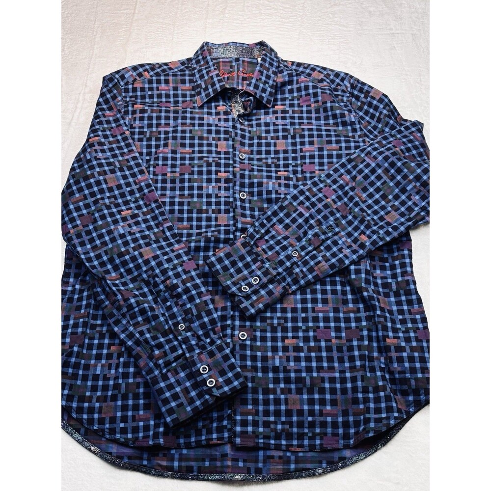 Robert Graham Shirt Men's XL Blue Geometric Square Classic Fit EUC